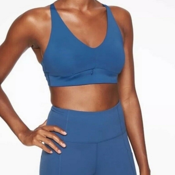 Athleta Womens Blue Suryana Strappy V-Neck Bra |34D/DD| - Picture 1 of 9